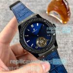 Copy Hublot Classic Fusion Tourbillon Blue Dial Diamond Bezel Watch